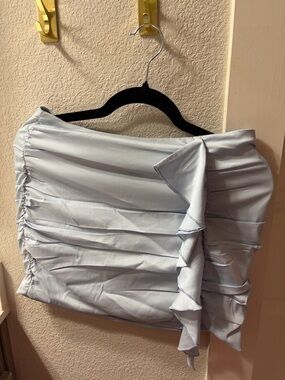 Light Blue Ruffle Mini Skirt - Women